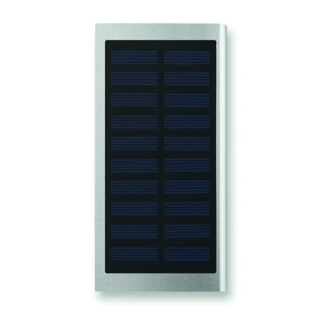 Power bank solarny 8000 mAh srebrny z recyklingu z logo