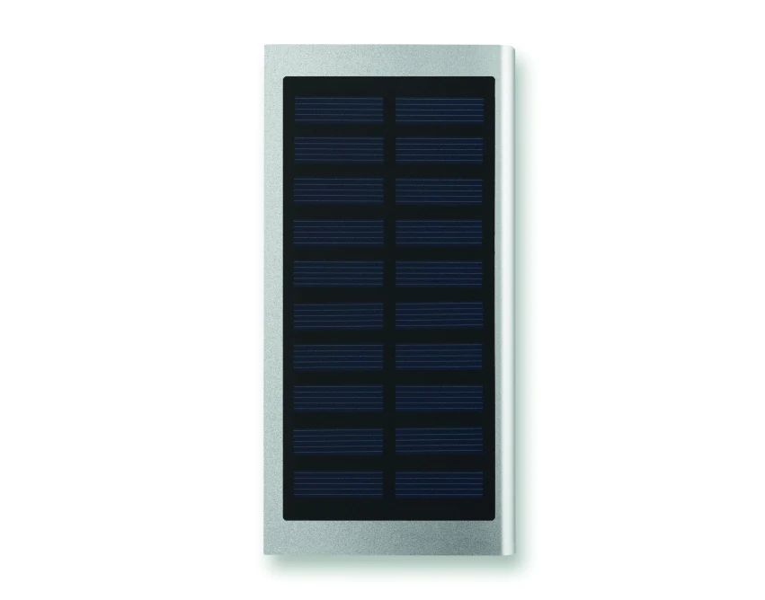 Power bank solarny 8000 mAh srebrny z recyklingu z logo
