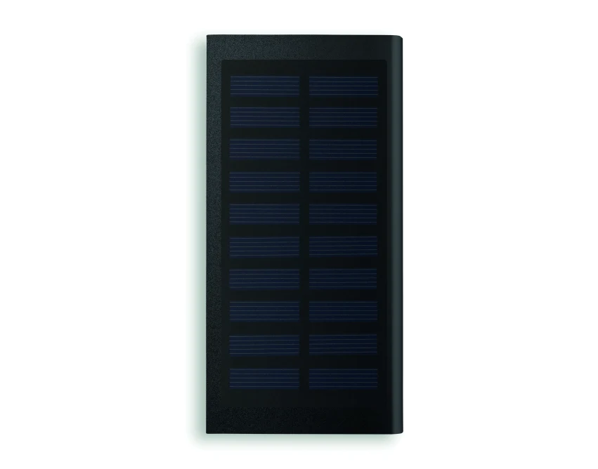 Czarny powerbank solarny 8000 mAh z recyklingu z logo