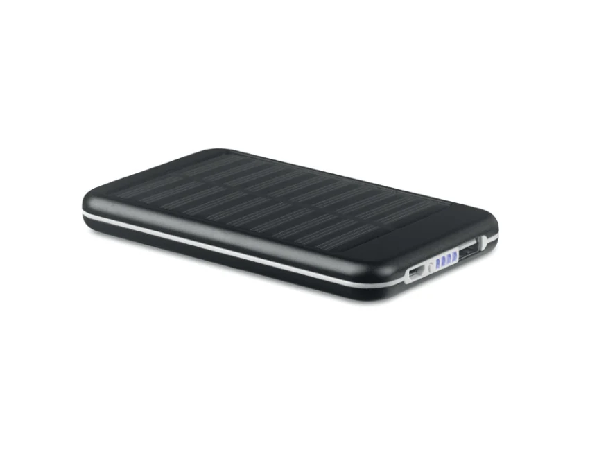 Czarny power bank solarny 4000 mAh z grawerem, aluminium