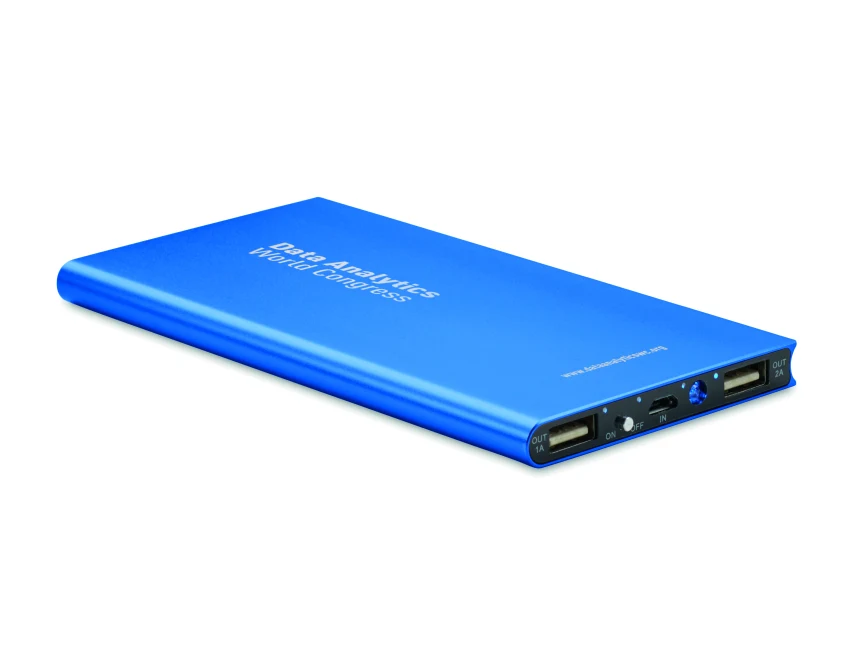 Niebieski power bank 8000 mAh aluminium z grawerem logo