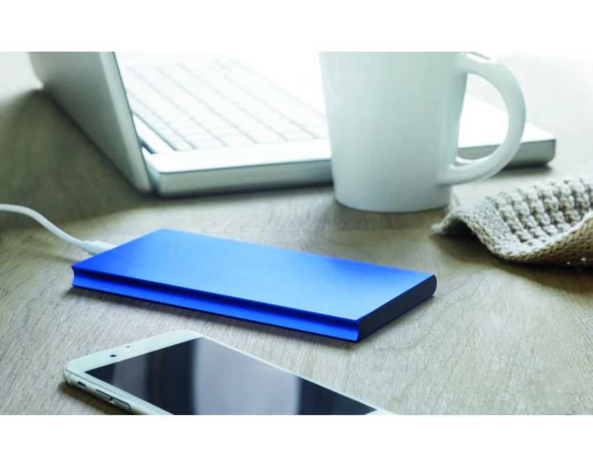 Niebieski power bank 8000 mAh aluminium z grawerem logo