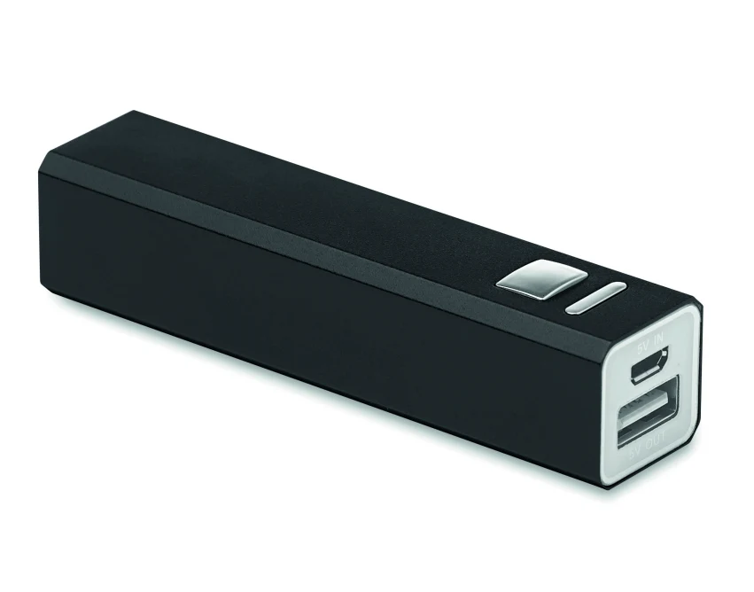 Czarny power bank z grawerem logo 2200 mAh, aluminium