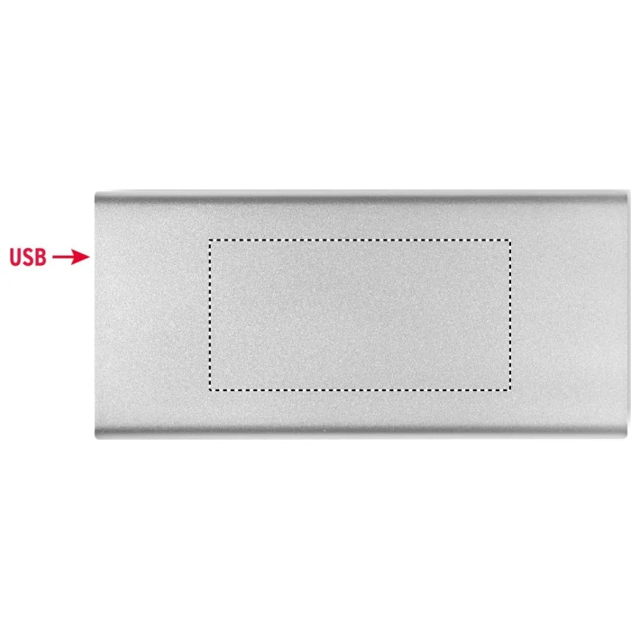 Schemat znakowania dla Tampondruk - P5 na gadżecie: Power bank 10000 mAh srebrny mat z logo – aluminium, USB-C