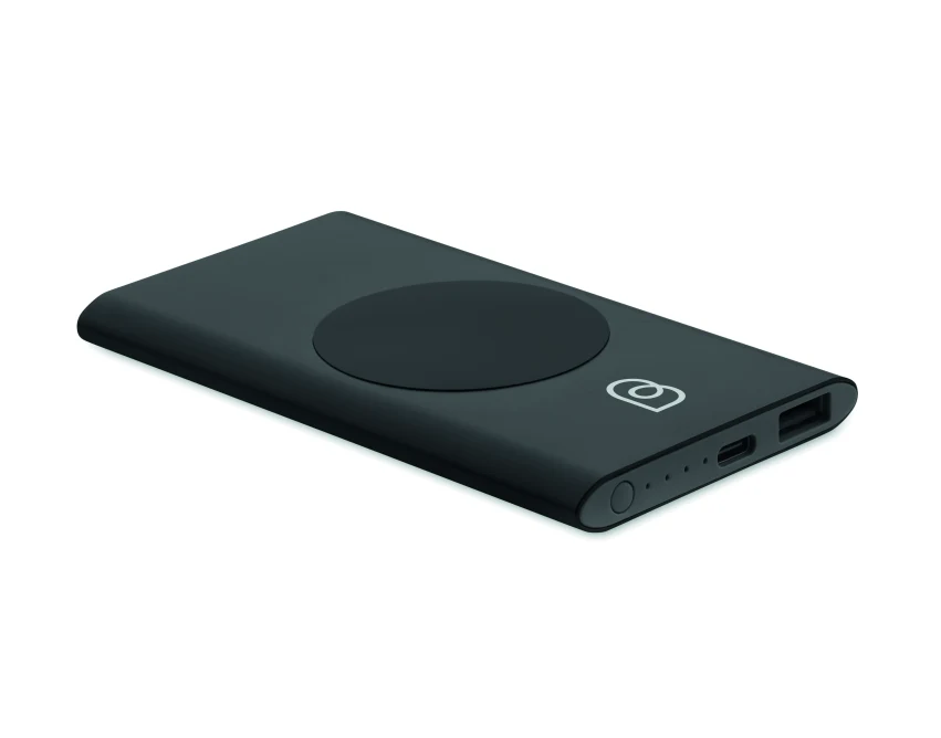 Czarny powerbank bezprzewodowy 15W 5000mAh z logo aluminium