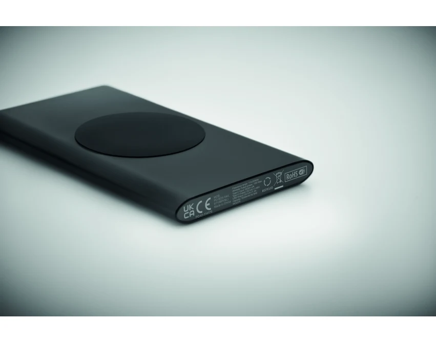 Czarny powerbank bezprzewodowy 15W 5000mAh z logo aluminium