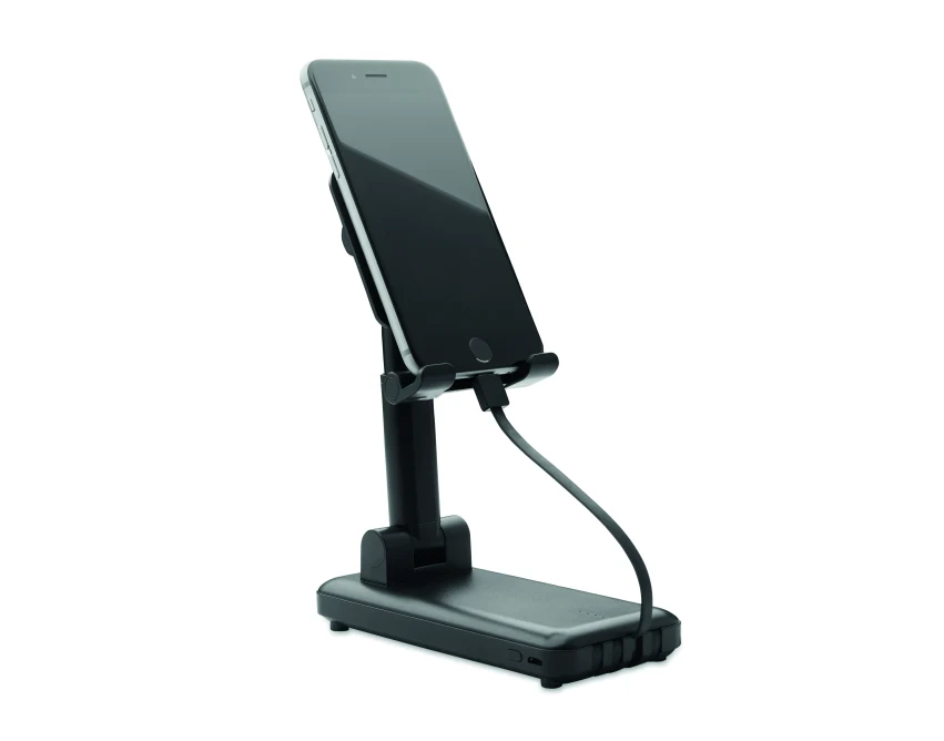 Czarny power bank 10000 mAh ABS z kablem i podstawką