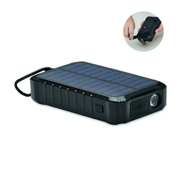 Power bank solarny 8000mAh Dya czarny z korbką i LED