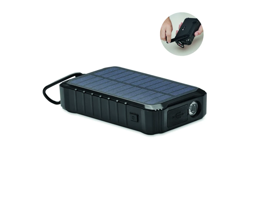 Power bank solarny 8000mAh Dya czarny z korbką i LED