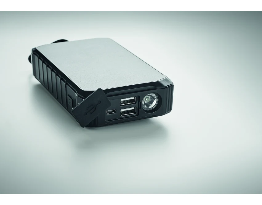 Power bank solarny 8000mAh Dya czarny z korbką i LED