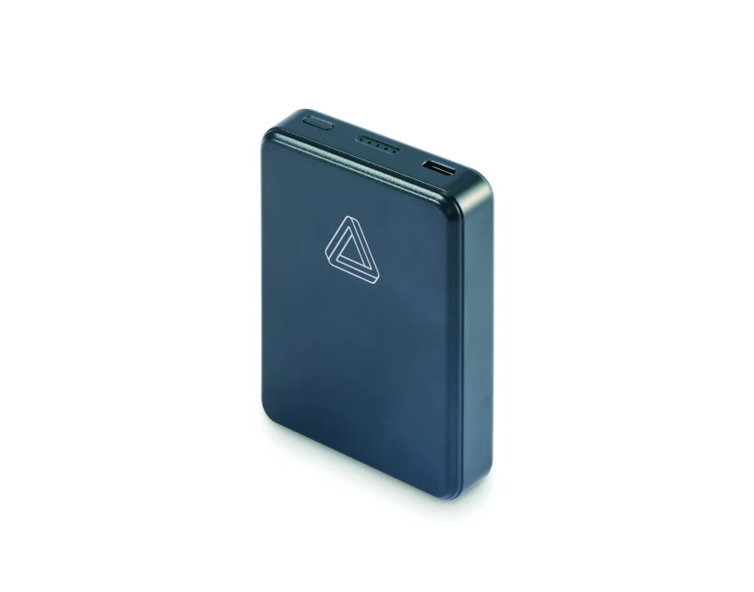 Granatowy power bank 5000 mAh z logo PD 20W, recykling ABS