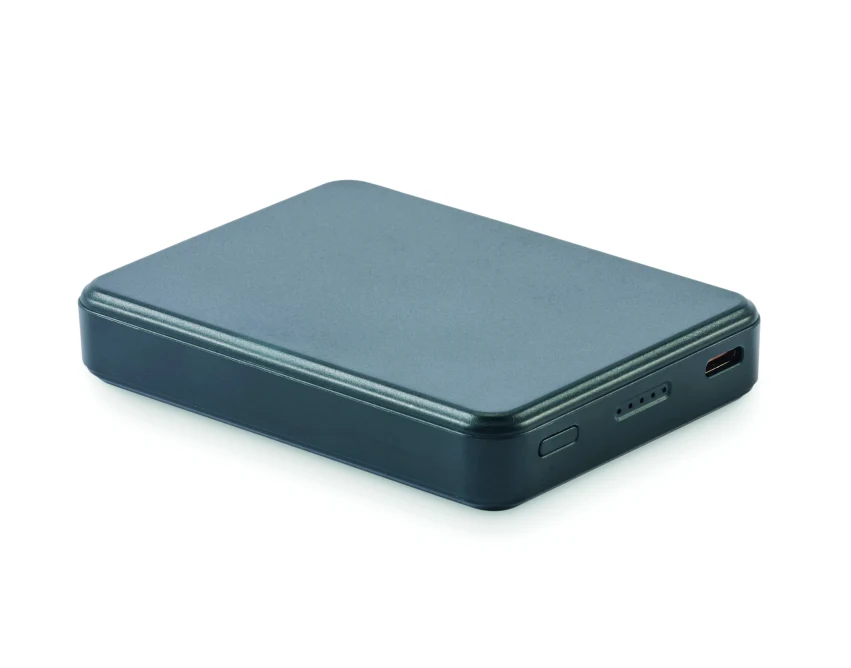 Granatowy power bank 5000 mAh z logo PD 20W, recykling ABS