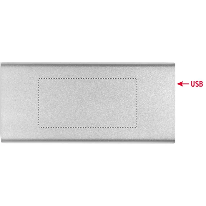 Schemat znakowania dla Tampondruk - P5 na gadżecie: Power bank 10000 mAh srebrny mat z logo – aluminium, USB-C