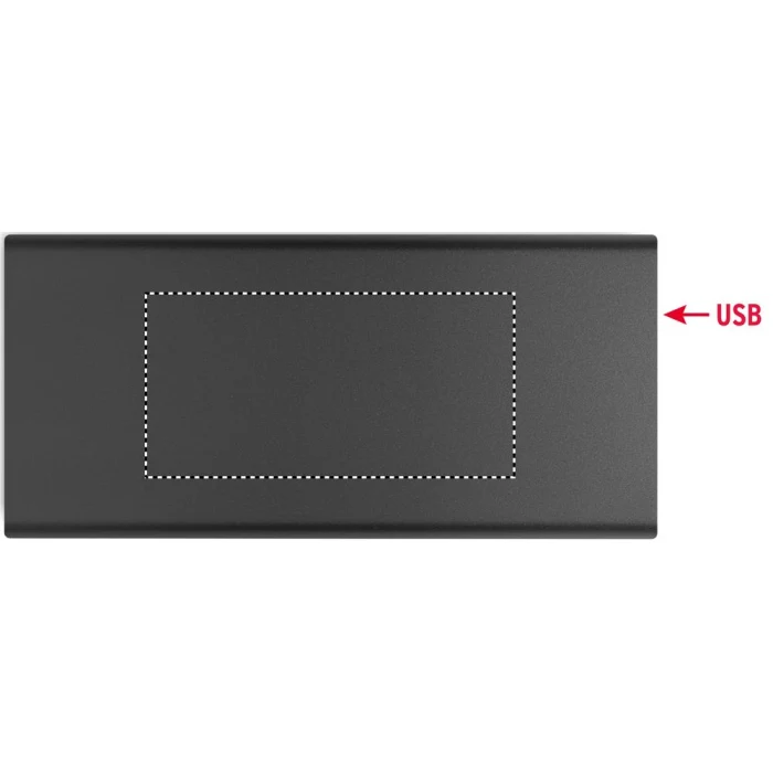 Schemat znakowania dla Tampondruk - P5 na gadżecie: Power bank 10000mAh czarny z recyklingu z logo USB-C PD 18W