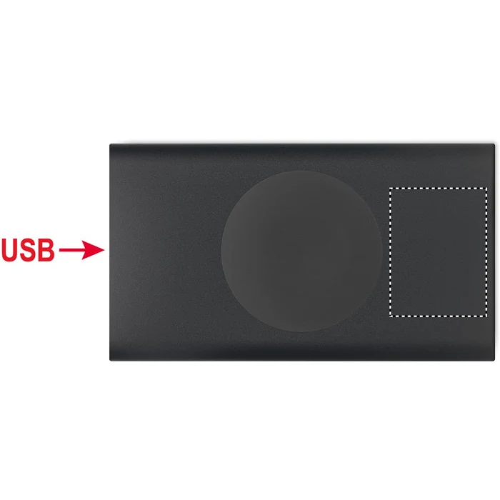 Schemat znakowania dla Grawerowanie laserowe - L3 na gadżecie: Czarny powerbank bezprzewodowy 15W 5000mAh z logo aluminium