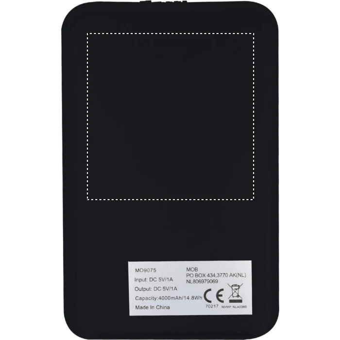 Schemat znakowania dla Tampondruk - P5 na gadżecie: Czarny power bank solarny 4000 mAh z grawerem, aluminium