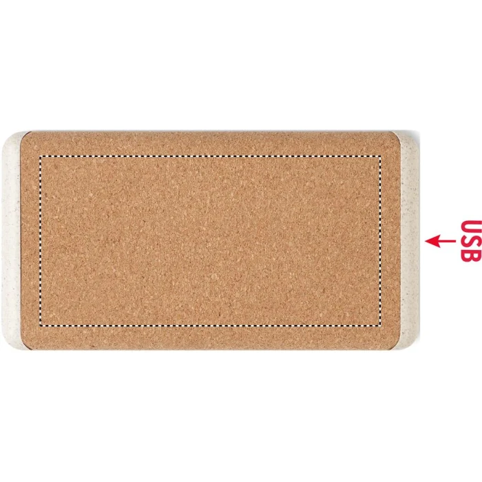 Schemat znakowania dla Nadruk UV - PD5 na gadżecie: Powerbank bezprzewodowy 10000 mAh z korka z logo, beżowy