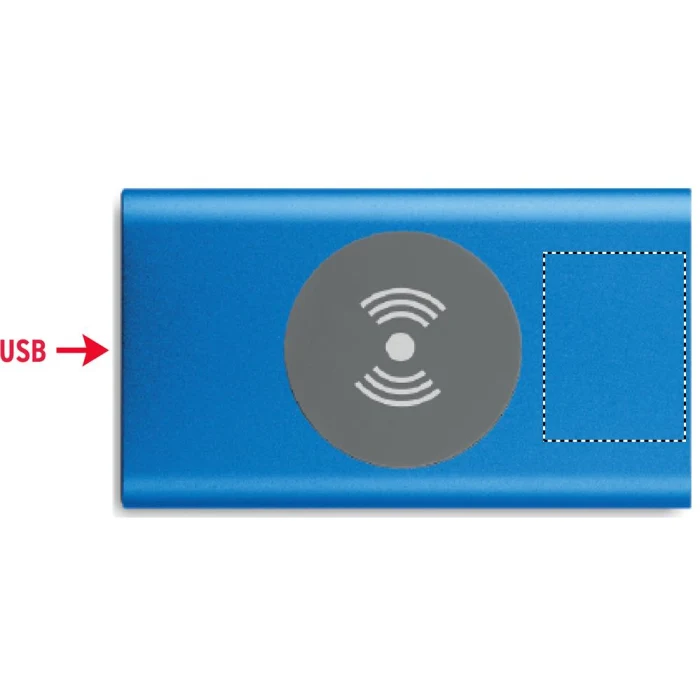 Schemat znakowania dla Tampondruk - P5 na gadżecie: Niebieski powerbank aluminiowy 4000 mAh z grawerem logo