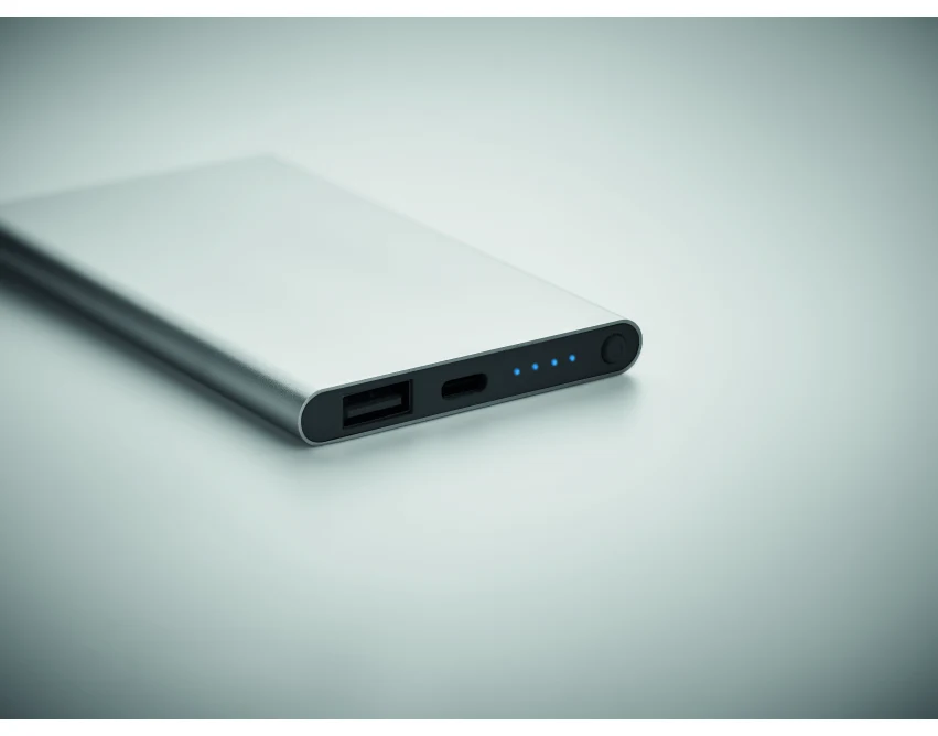 Powerbank 4000 mAh srebrny mat z grawerem logo – aluminium eco