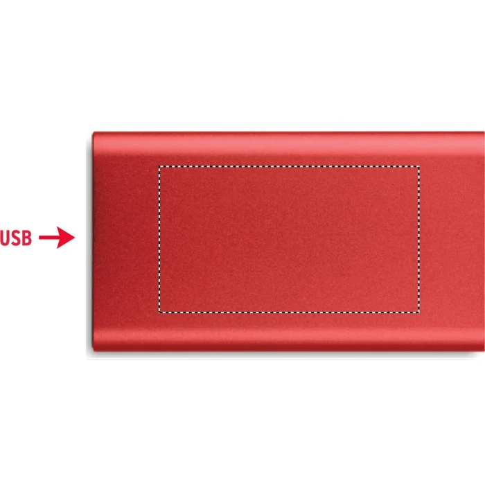 Schemat znakowania dla Tampondruk - P5 na gadżecie: Czerwony power bank 4000 mAh z logo – aluminium, bezprzewodowy