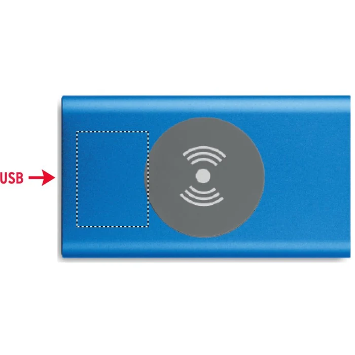 Schemat znakowania dla Tampondruk - P5 na gadżecie: Niebieski powerbank aluminiowy 4000 mAh z grawerem logo