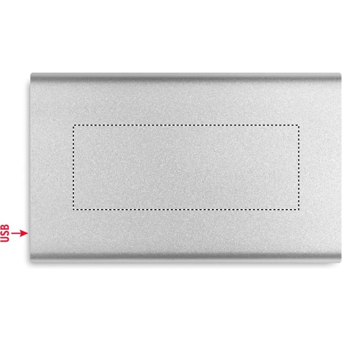 Schemat znakowania dla Tampondruk - P5 na gadżecie: Powerbank 4000 mAh srebrny mat z grawerem logo – aluminium eco