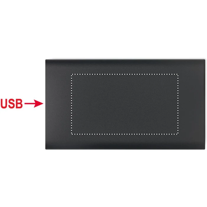 Schemat znakowania dla Tampondruk - P5 na gadżecie: Czarny powerbank bezprzewodowy 15W 5000mAh z logo aluminium