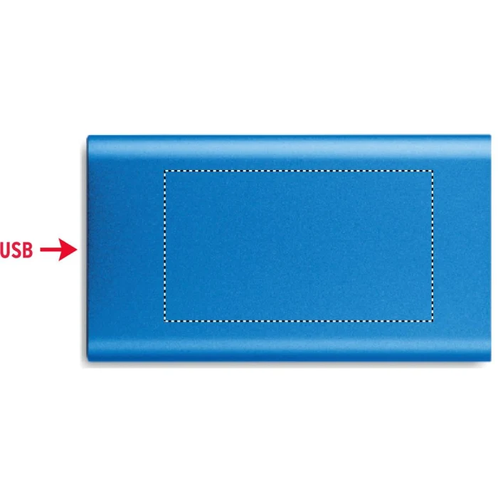 Schemat znakowania dla Tampondruk - P5 na gadżecie: Niebieski powerbank aluminiowy 4000 mAh z grawerem logo
