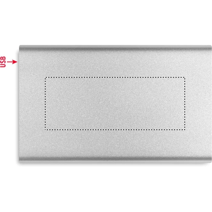 Schemat znakowania dla Tampondruk - P5 na gadżecie: Powerbank 4000 mAh srebrny mat z grawerem logo – aluminium eco