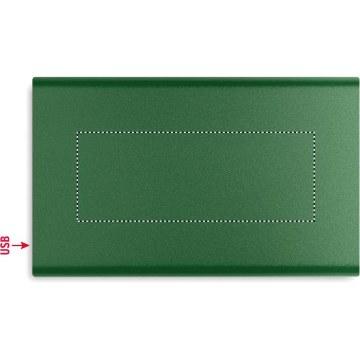 Schemat znakowania dla Tampondruk - P5 na gadżecie: Ciemnozielony powerbank 4000 mAh z grawerem logo