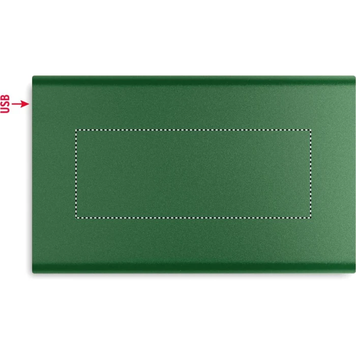 Schemat znakowania dla Tampondruk - P5 na gadżecie: Ciemnozielony powerbank 4000 mAh z grawerem logo