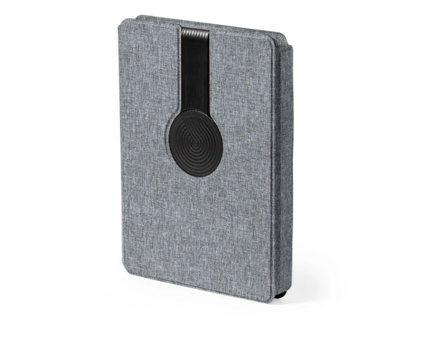 Szary notatnik RPET A5 z powerbankiem 5000 mAh i ładowarką 10W