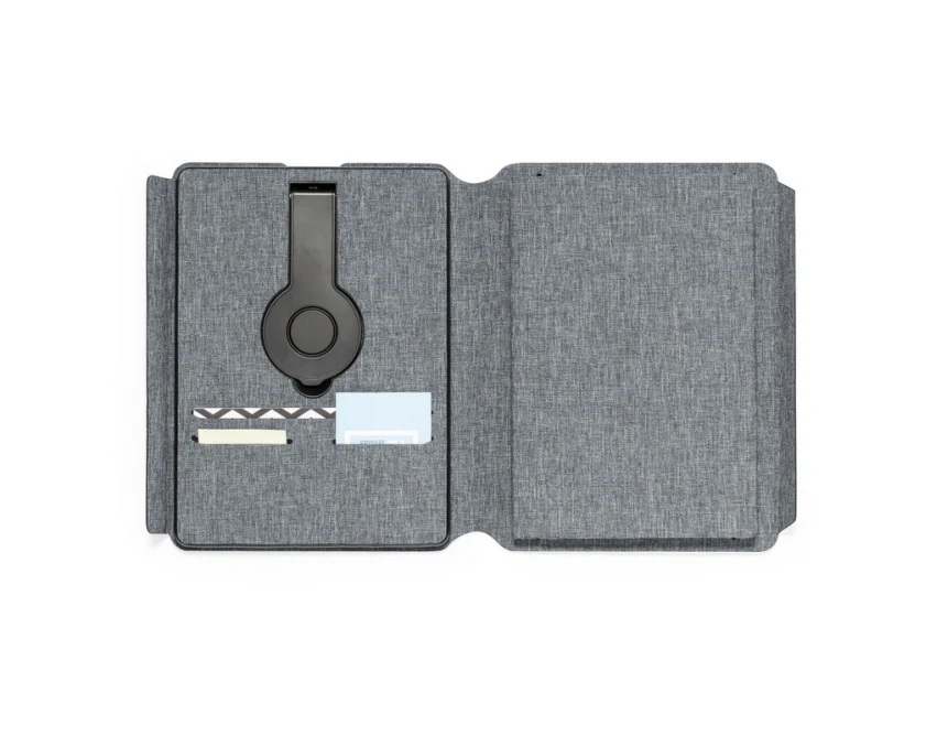 Szary notatnik RPET A5 z powerbankiem 5000 mAh i ładowarką 10W