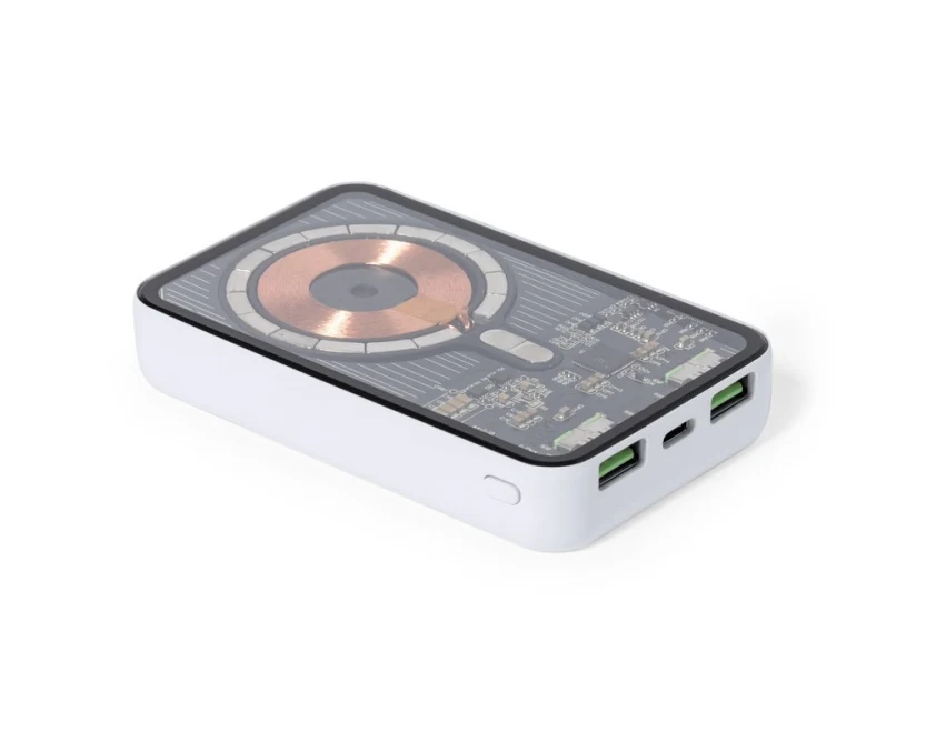 Biały powerbank bezprzewodowy 5000mAh 15W z logo