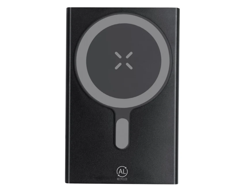 Czarny magnetyczny power bank 5000 mAh z logo firmy