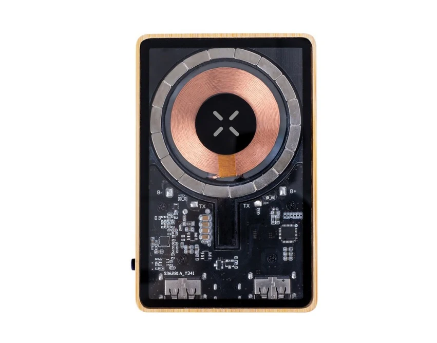 Bambusowy magnetyczny powerbank 5000mAh z logo 15W