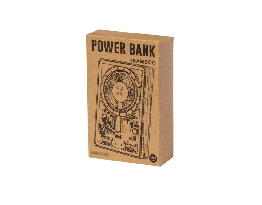 Bambusowy magnetyczny powerbank 5000mAh z logo 15W