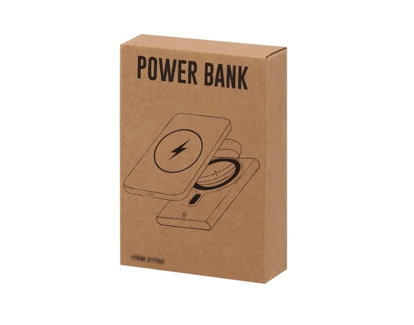 Srebrny magnetyczny power bank 5000 mAh z recyklingu z logo