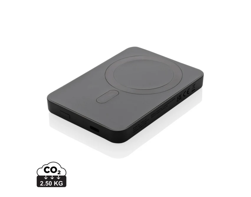 Czarny magnetyczny power bank 5000 mAh z logo firmy
