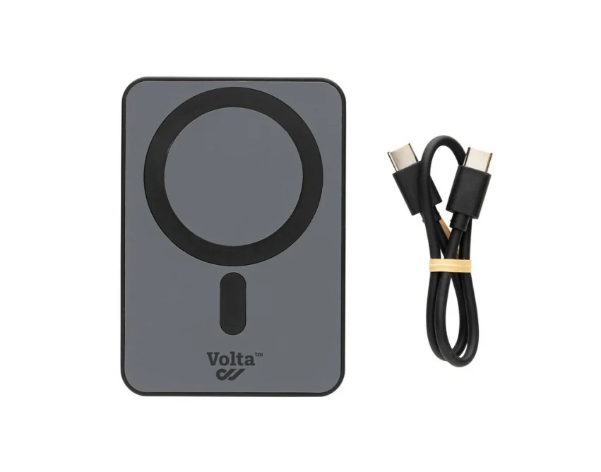 Czarny magnetyczny power bank 5000 mAh z logo firmy