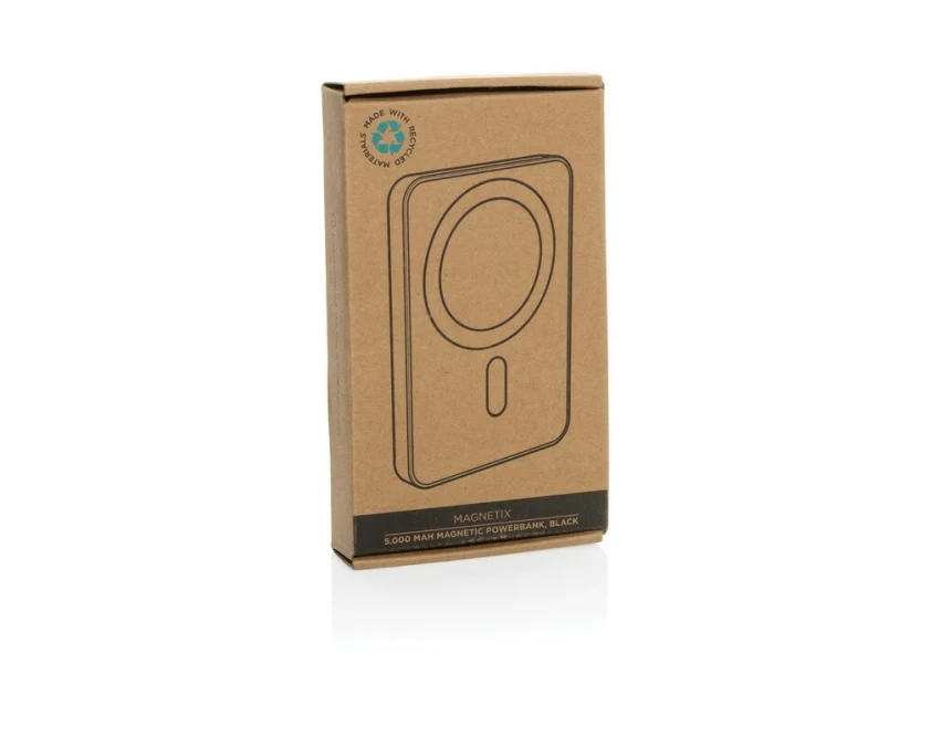 Czarny magnetyczny power bank 5000 mAh z logo firmy