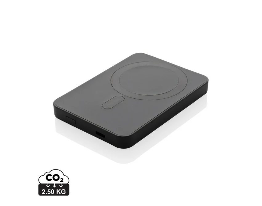 Czarny magnetyczny power bank 5000 mAh z logo firmy