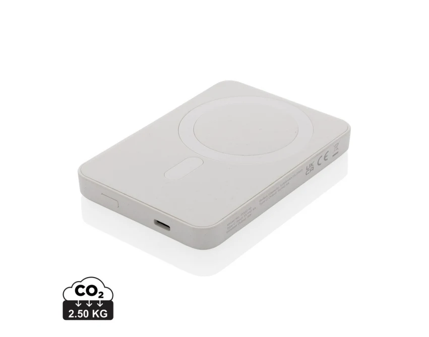 Biały magnetyczny powerbank 5000 mAh z logo – Magnetix RABS