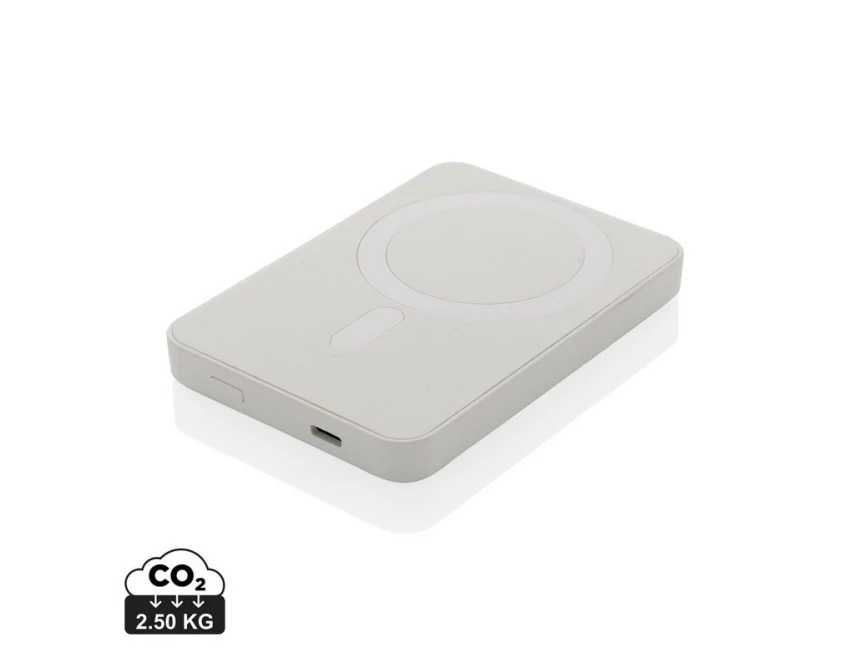 Biały magnetyczny powerbank 5000 mAh z logo – Magnetix RABS