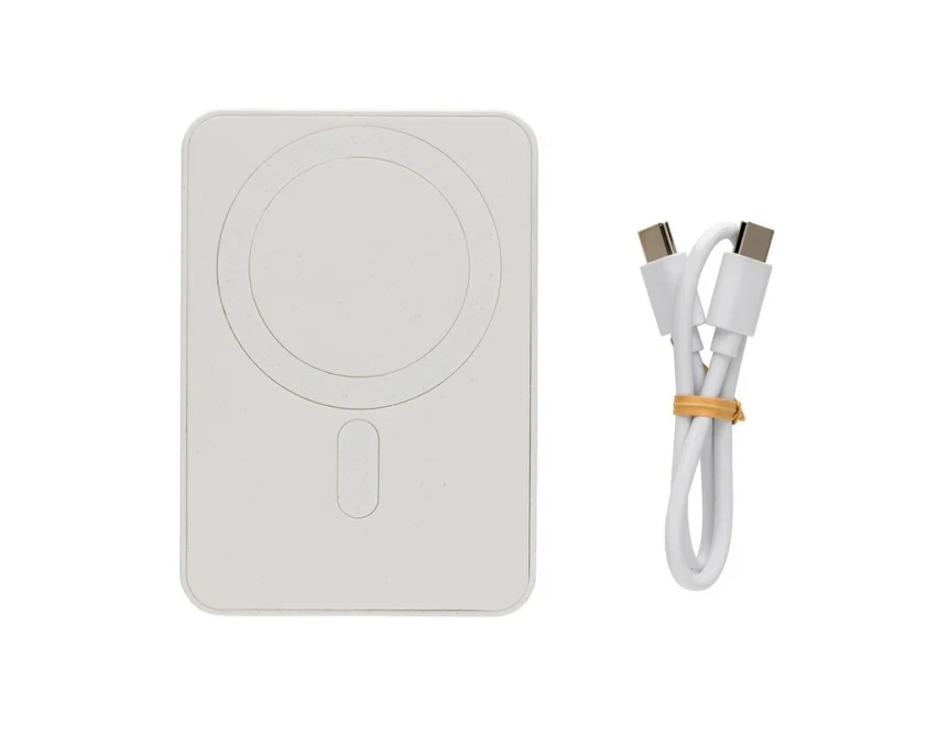 Biały magnetyczny powerbank 5000 mAh z logo – Magnetix RABS