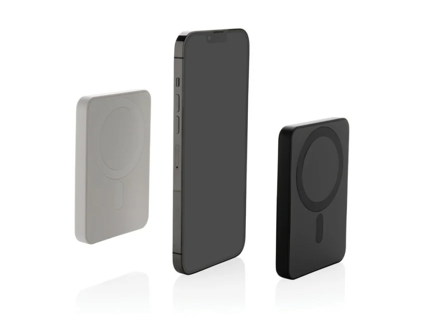 Biały magnetyczny powerbank 5000 mAh z logo – Magnetix RABS