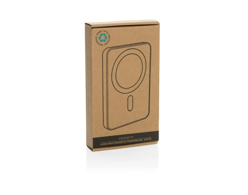 Biały magnetyczny powerbank 5000 mAh z logo – Magnetix RABS
