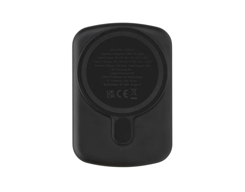 Czarny magnetyczny power bank 5000 mAh MagBoost z logo