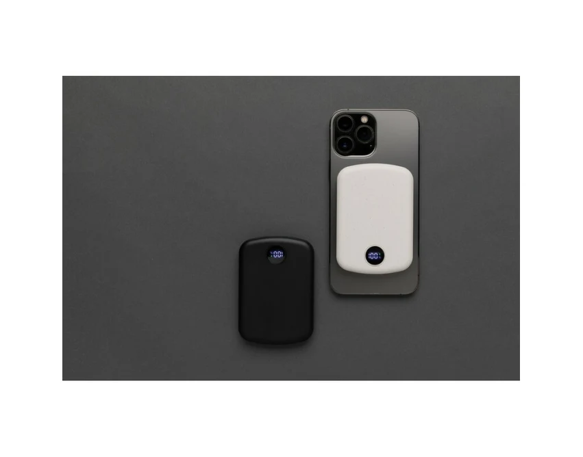 Czarny magnetyczny power bank 5000 mAh MagBoost z logo