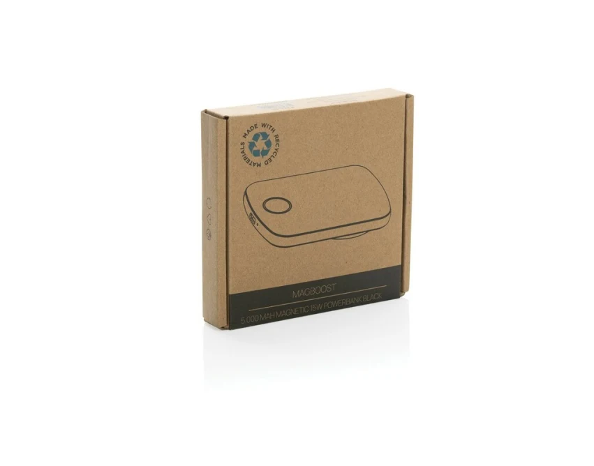 Czarny magnetyczny power bank 5000 mAh MagBoost z logo